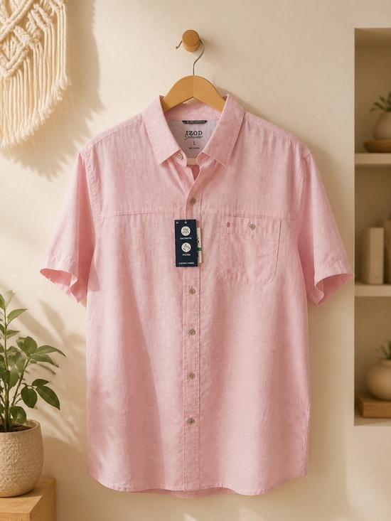 IZOD Saltwater Other - IZOD Men's Pink Short-Sleeve Linen-Blend Button Down Shirt